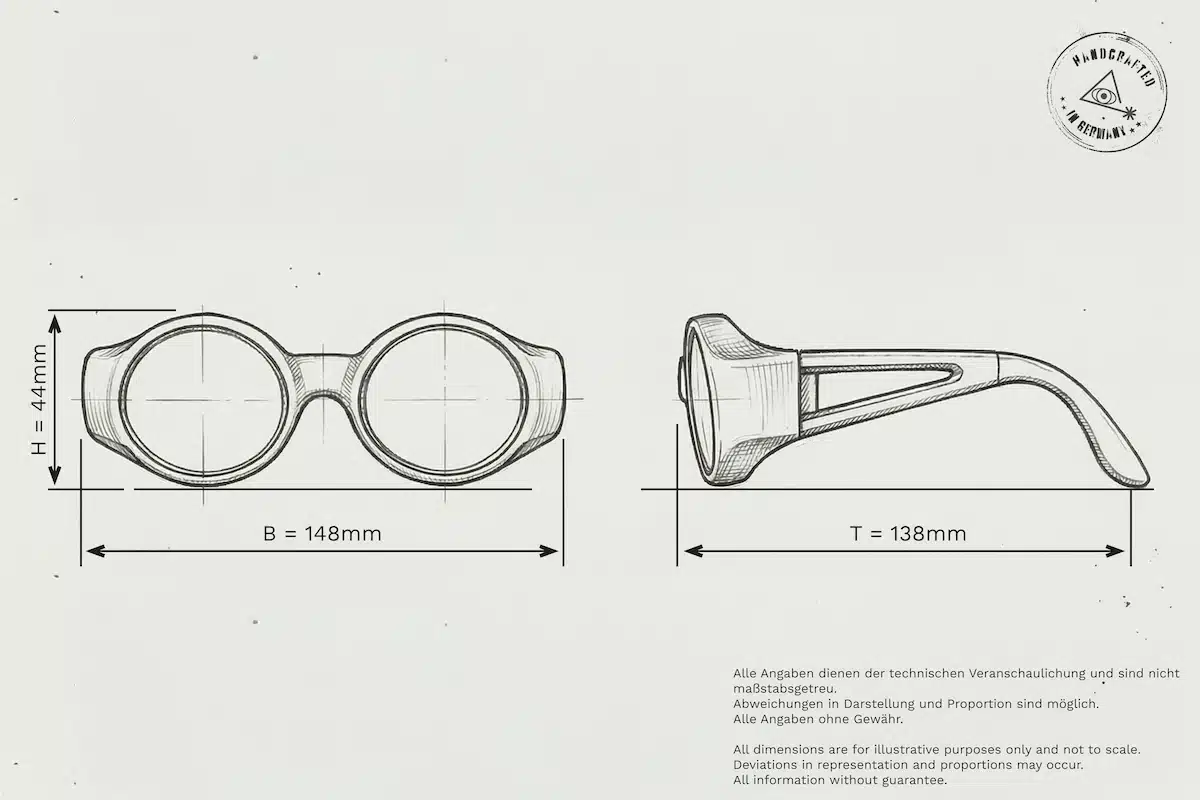 Abmessungen Laserschutzbrille oder Laserjustierbrille BM Low Bügelbrille