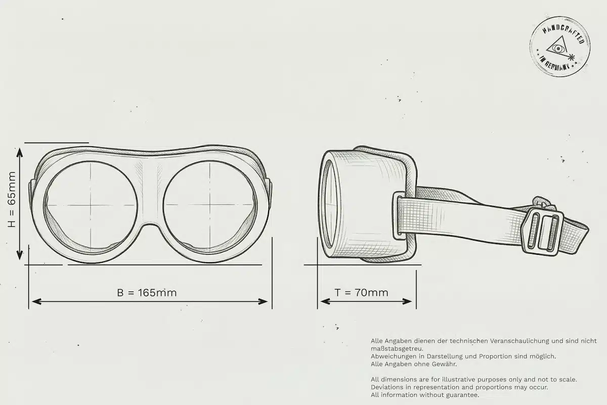 Abmessungen Laserschutzbrille oder Laserjustierbrille KB Low Korbbrille