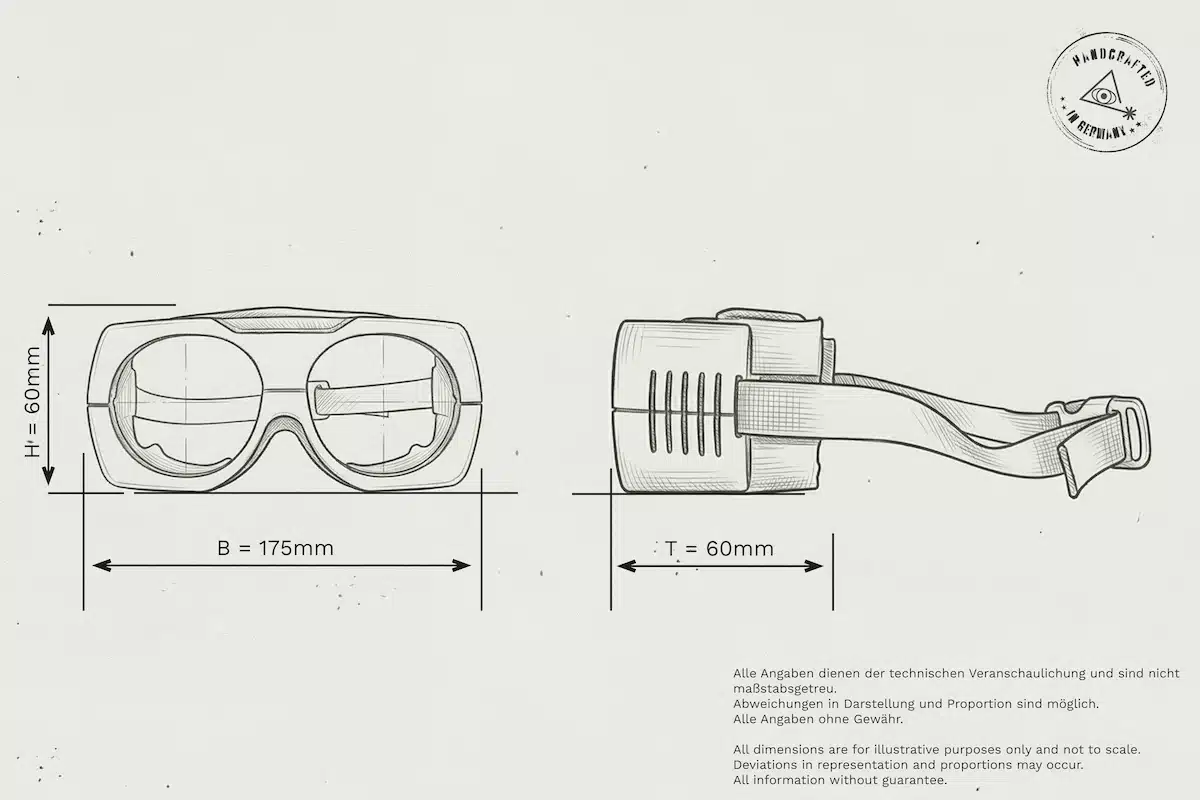 Abmessungen Laserschutzbrille KB AL Korbbrille Metall